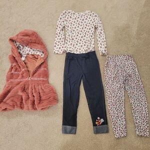 Floral Top and Pants Set with Pink Vest